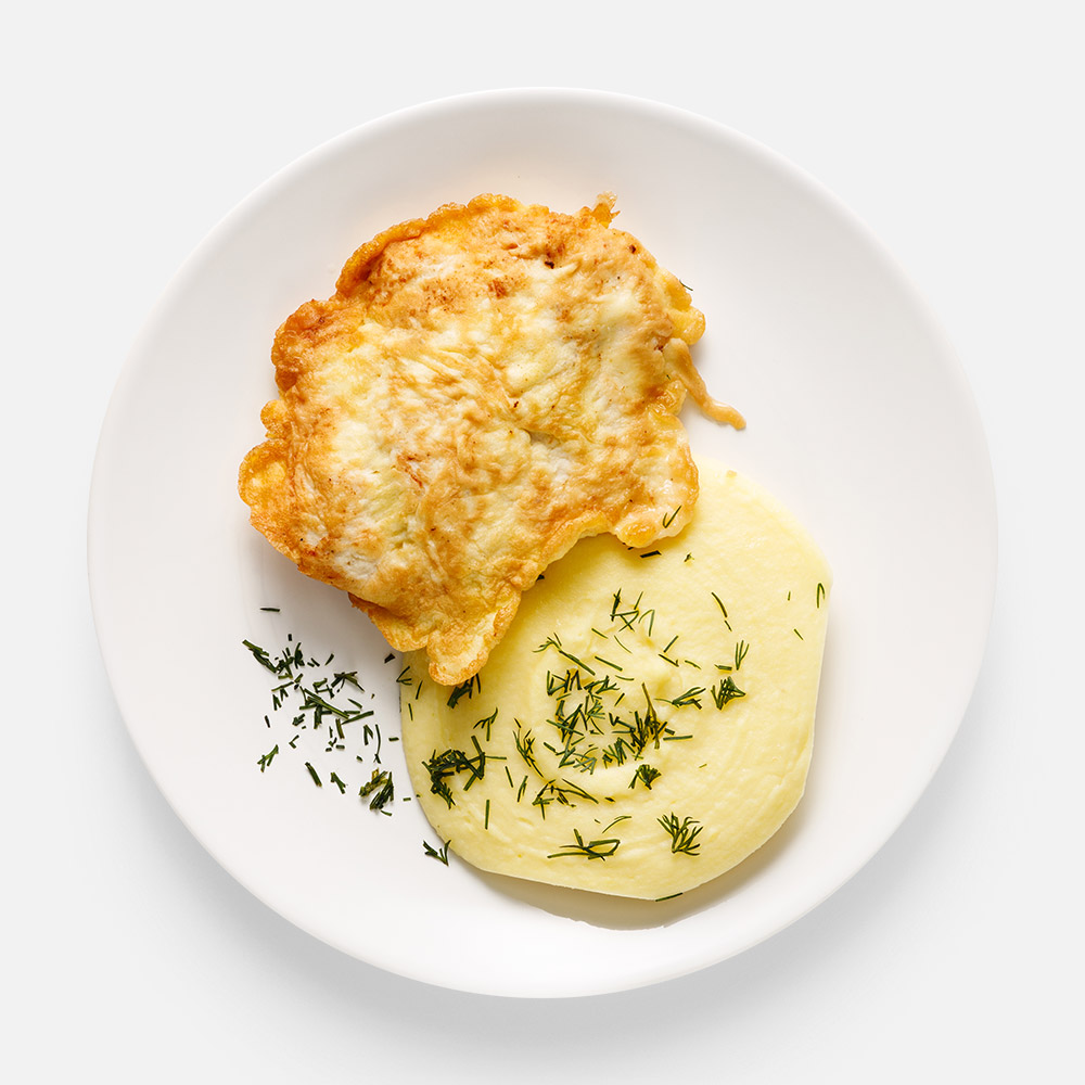 

Куриный шницель Самокат, в яйце, с картофельным пюре, 210 г