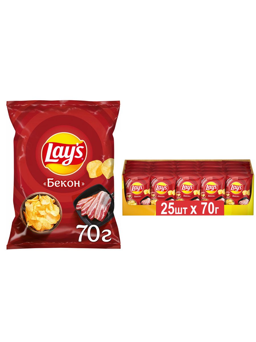 Картофельные чипсы Lays, со вкусом бекона, 25 шт х 70 г