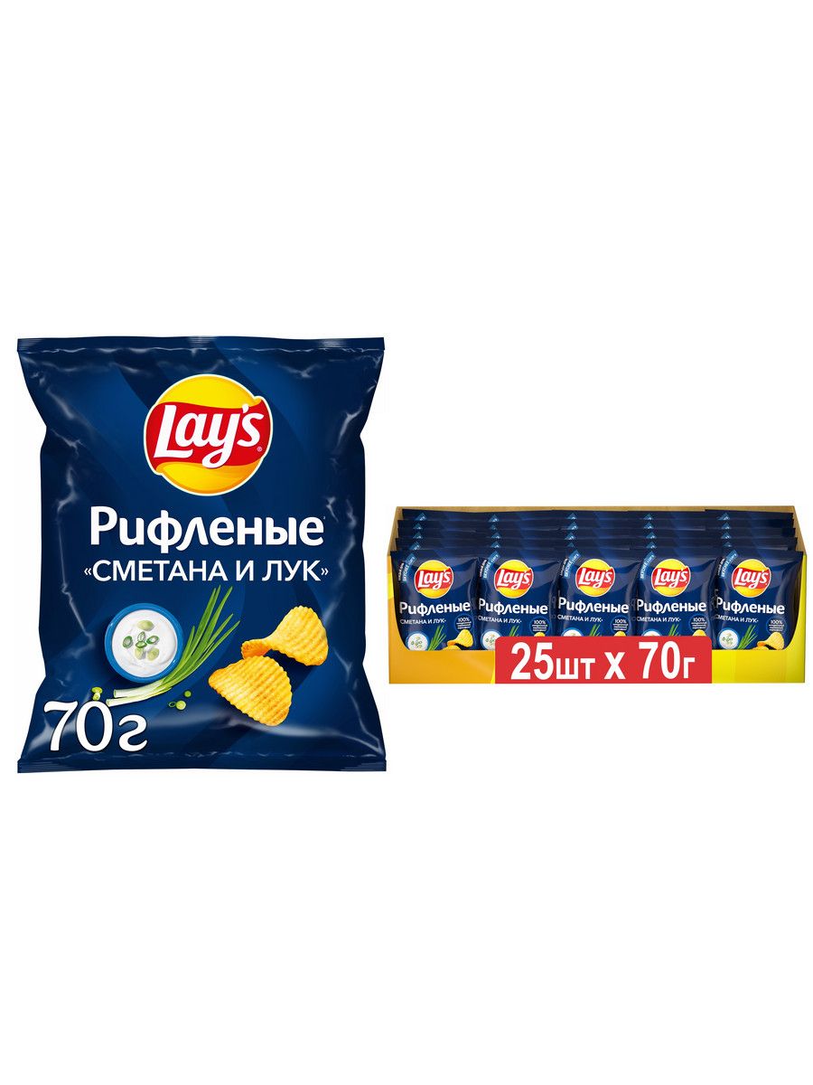 

Картофельные чипсы Lays, рифленые со вкусом сметаны и лука, 25 шт х 70 г