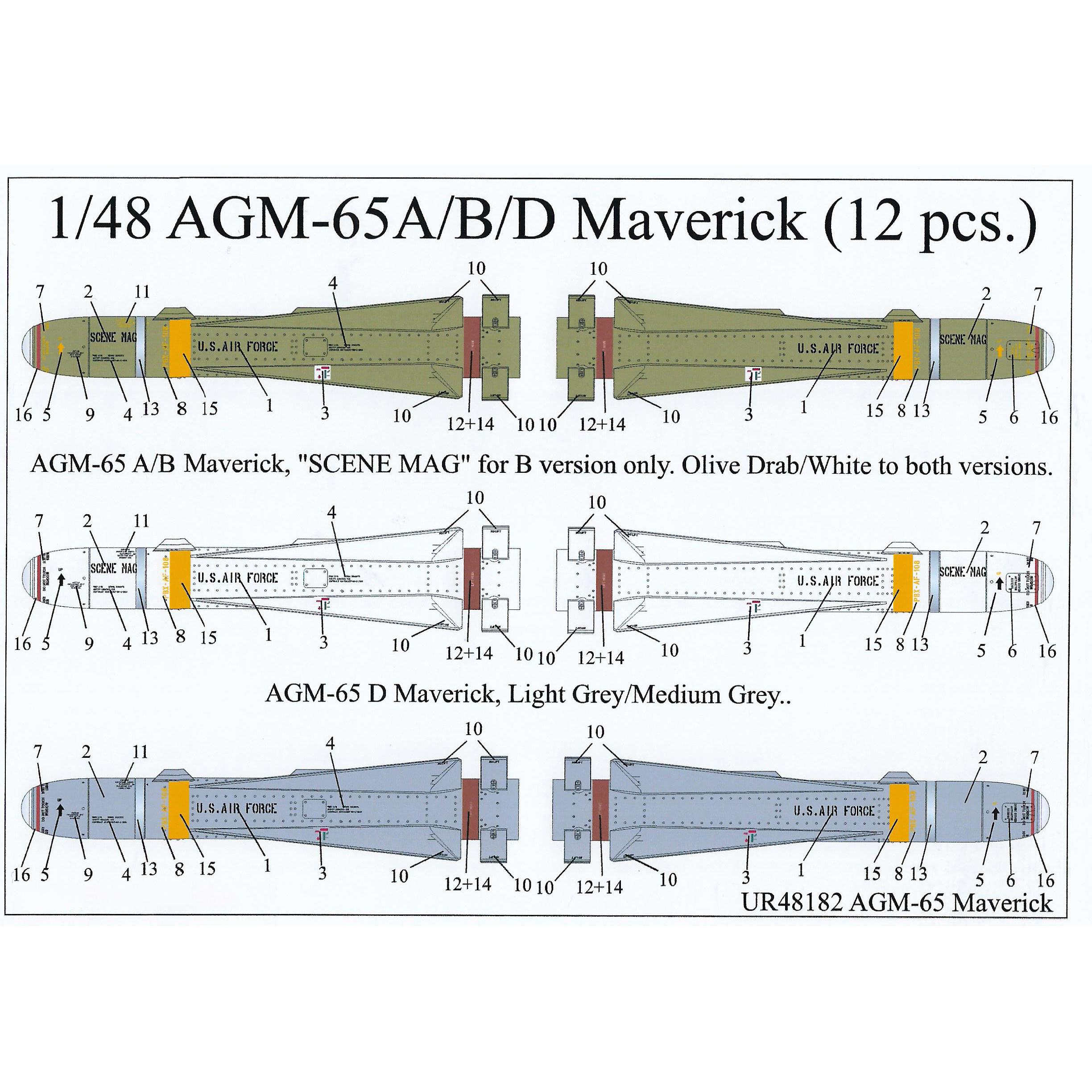 Декали UpRise 1/48 для AGM-65 A/B/D Maverick (12 pcs)UR48182