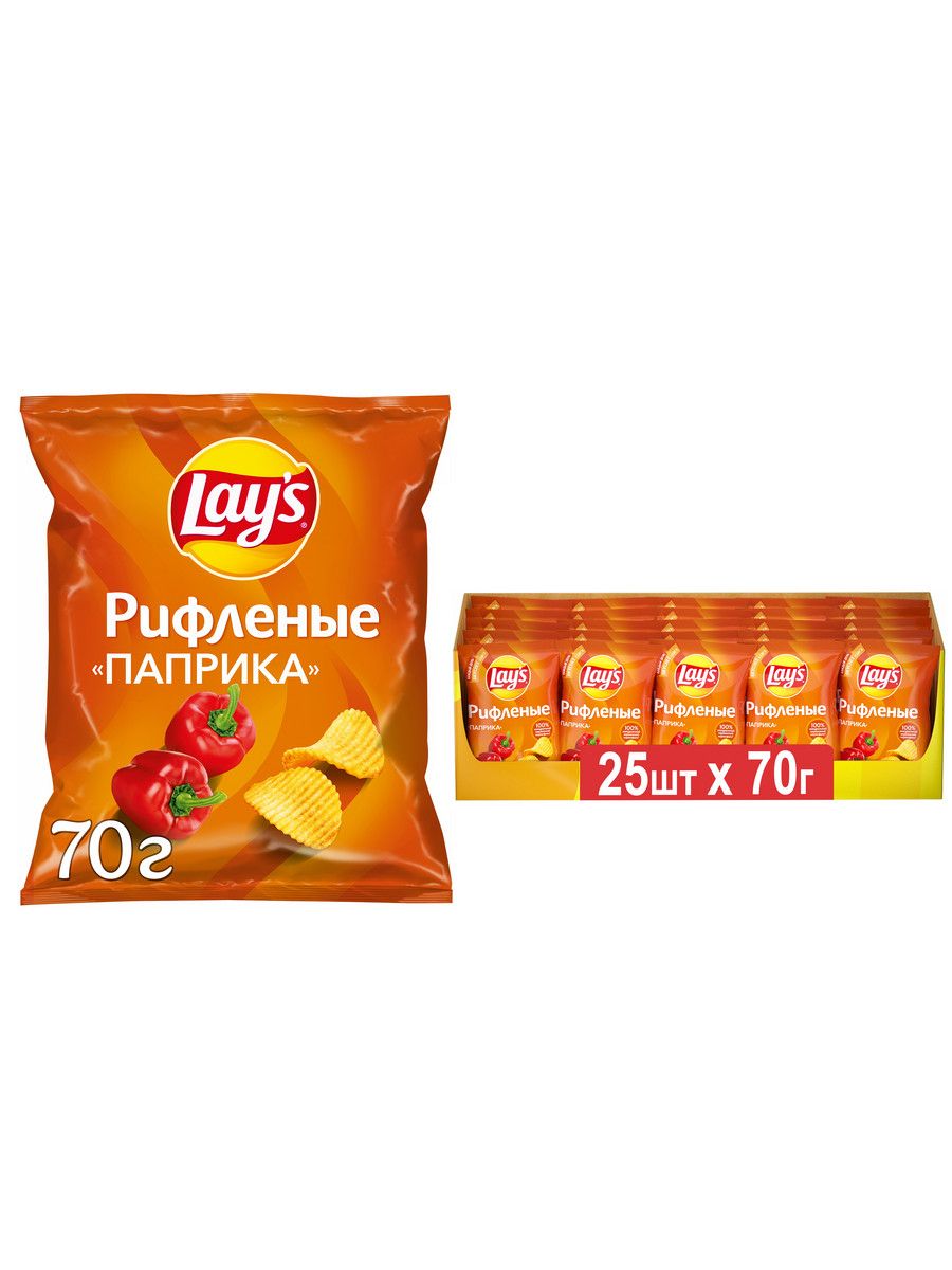 

Картофельные чипсы Lays, рифленые со вкусом паприки, 25 шт х 70 г