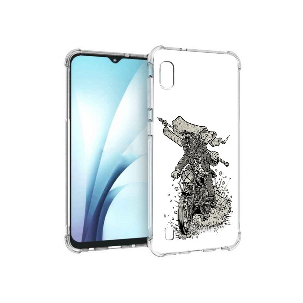 

Чехол MyPads Tocco для Samsung Galaxy A10 медведь на мотоцикле (PT147645.531.467), Прозрачный, Tocco