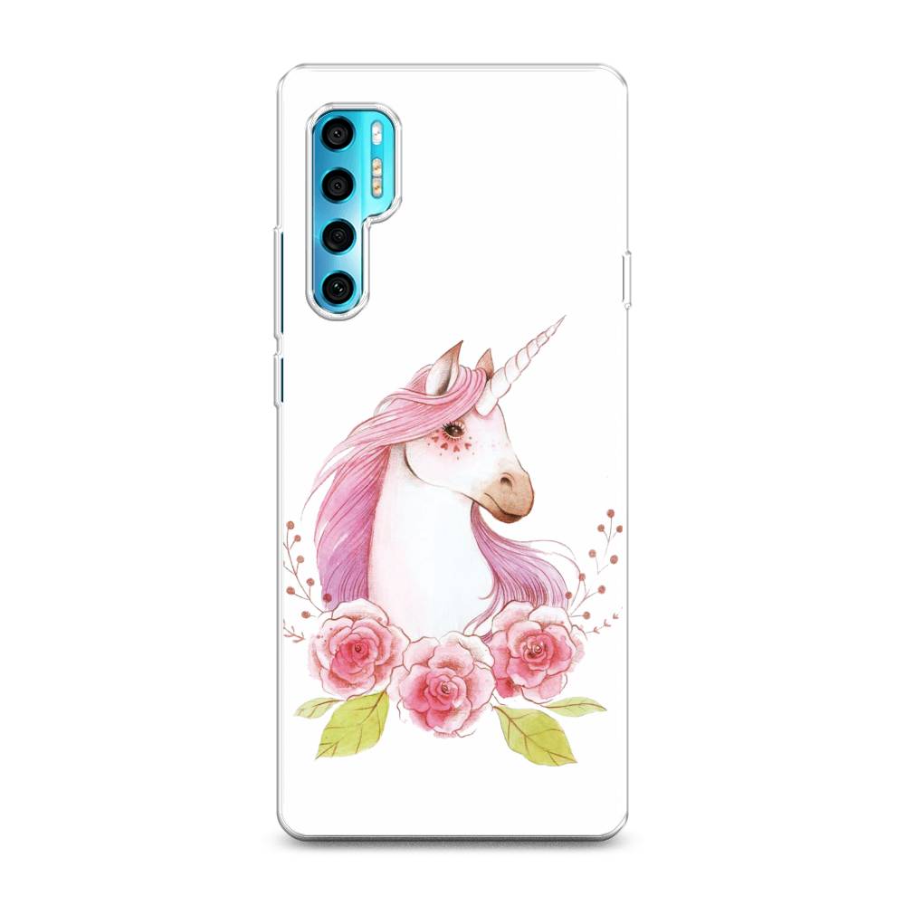 

Чехол на TCL 20 Pro 5G "Единорог цветы", Белый;розовый;серый, 290850-1