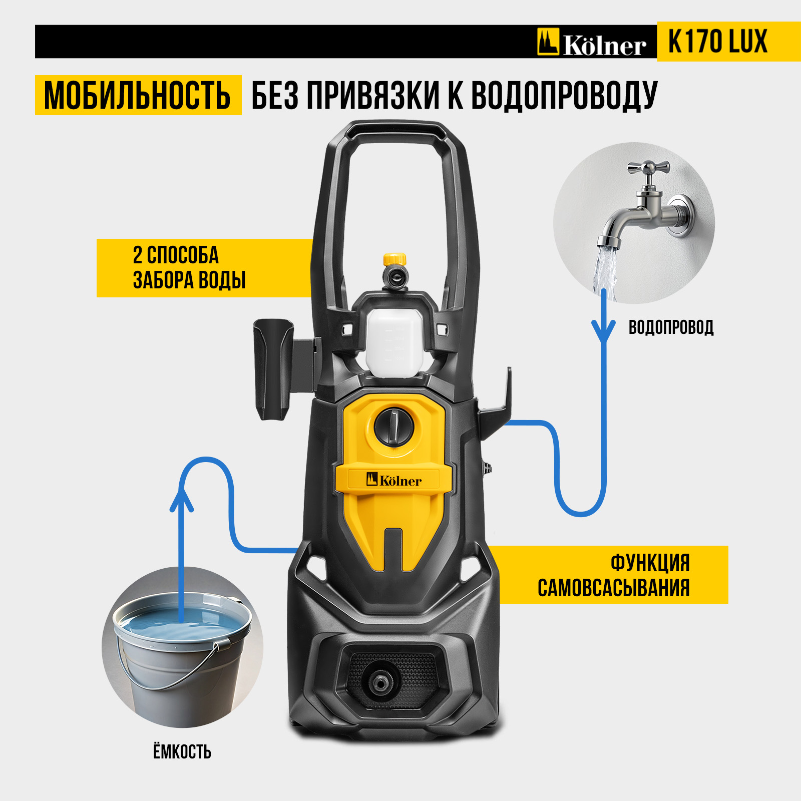 Мойка высокого давления KOLNER K170 LUX с щеткой и фильтром