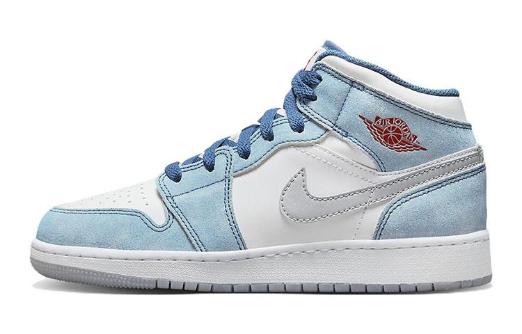 

Кеды унисекс Jordan Air Jordan 1 Mid SE GS голубые 37.5 EU, Голубой, Air Jordan 1 Mid SE GS