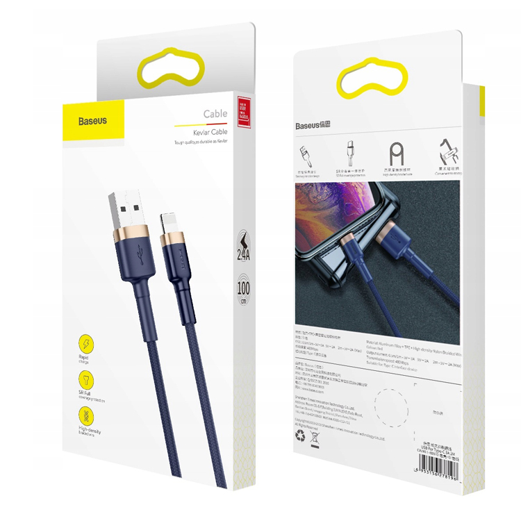 Кабель Baseus USB Lightning 1m 2.4A Cafule Cable синий CALKLF-BV3 (IS969537)