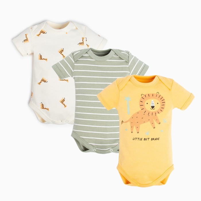 

Боди детские Крошка Я «Сафари»-3 шт, рост 62-68 см, Желтый;серый;белый, 9188520