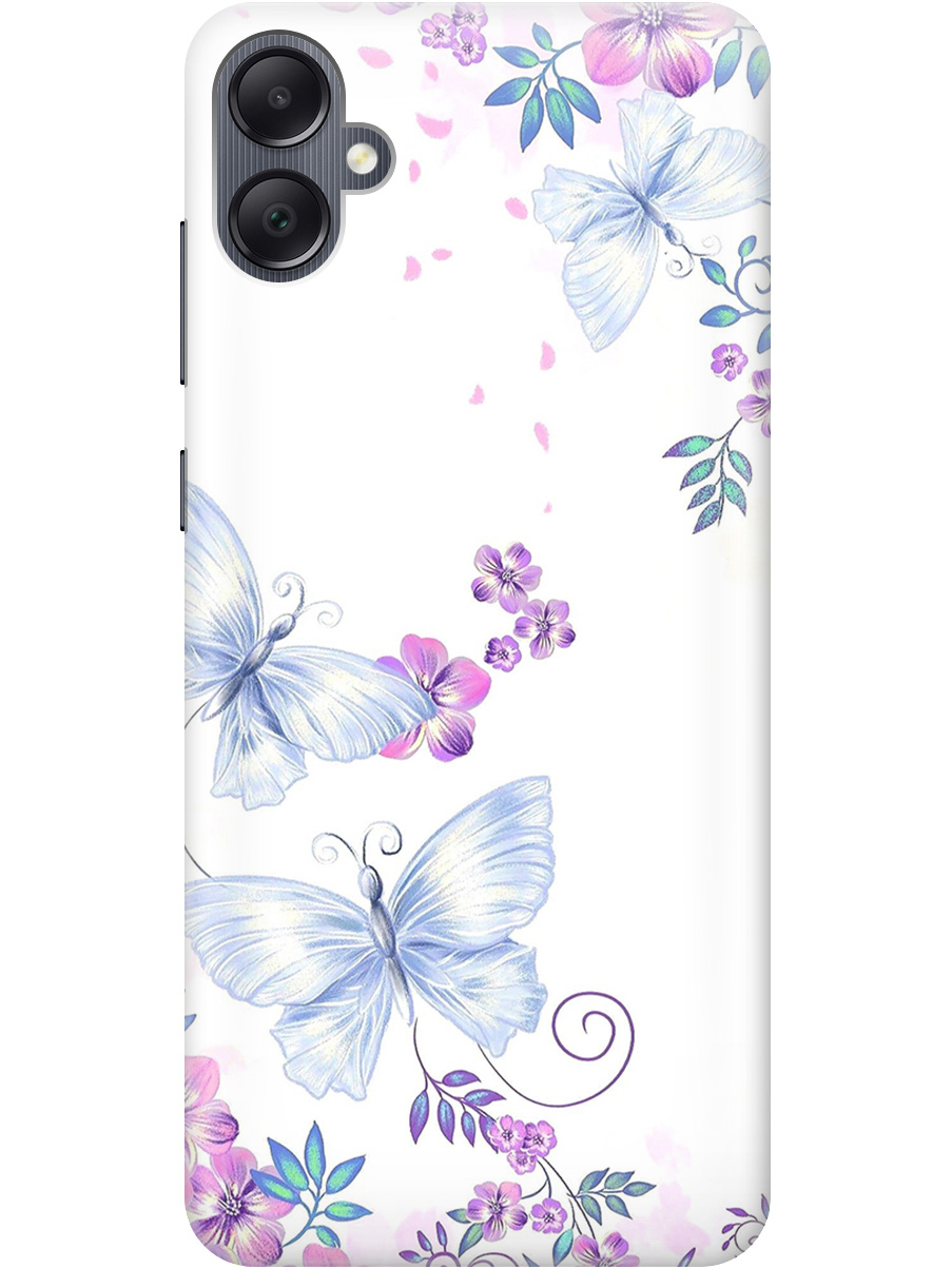 

Силиконовый чехол на Samsung Galaxy A05 с рисунком "Бабочки и фиалки" прозрачный, Белый;фиолетовый, 20001452