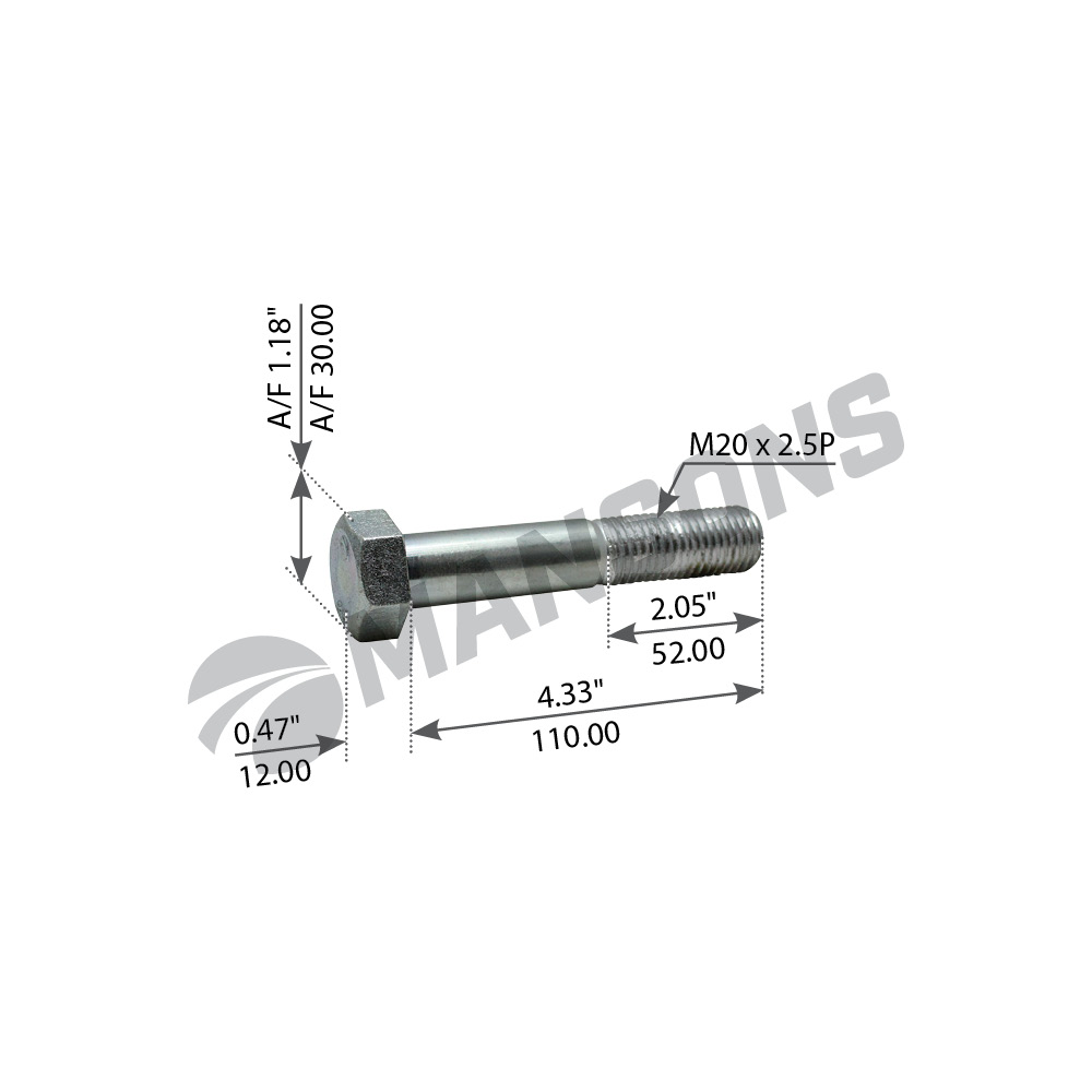 Болт Scania P,G,R,T Кронштейна Амортизатора Заднего (М20х2.5/112) Mansons Mansons арт. M20