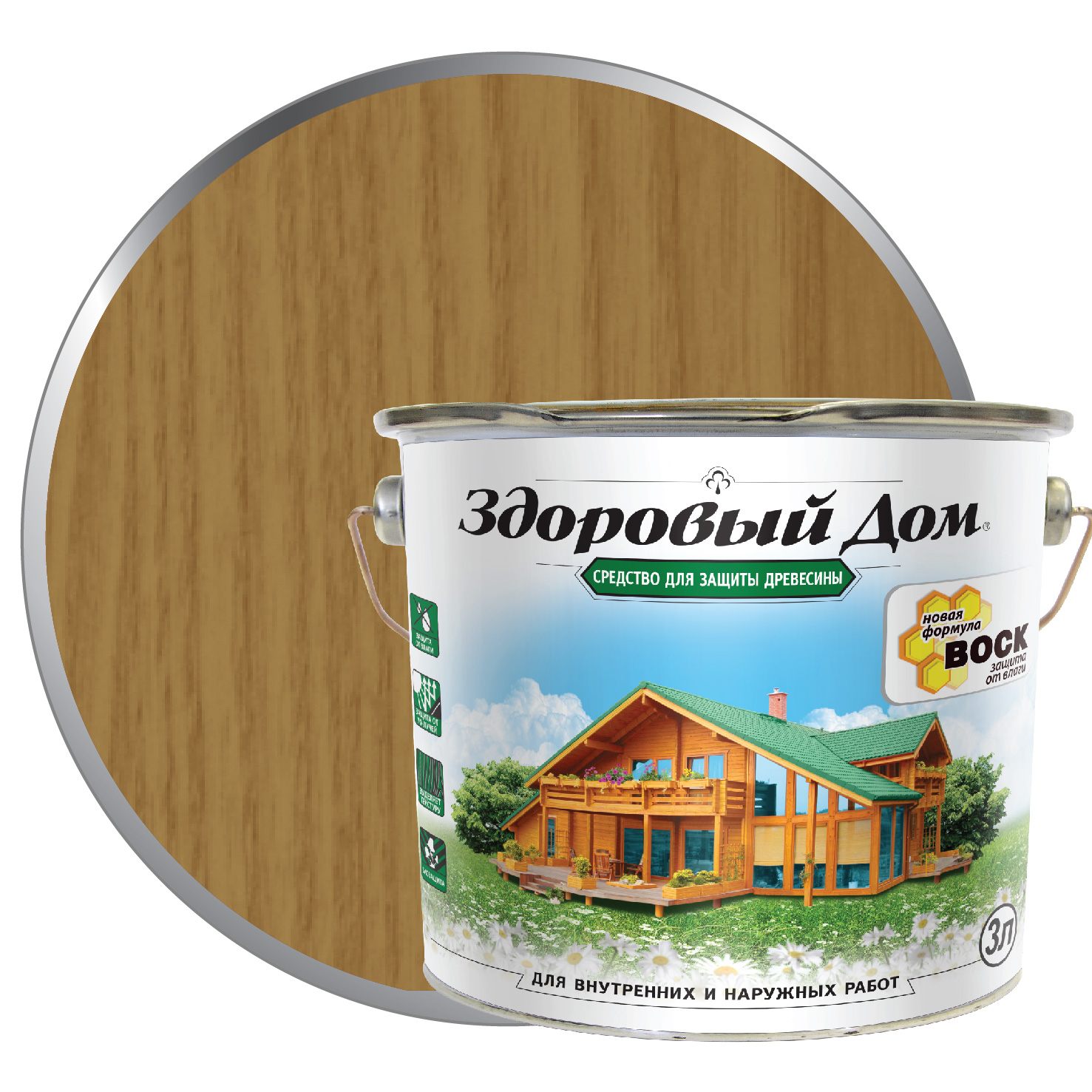 

Здоровый Дом деревозащитное средство Дуб 3л, Коричневый
