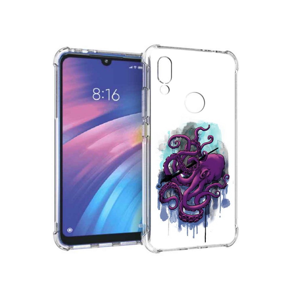 

Чехол MyPads Tocco для Xiaomi Redmi Y3 фиолетовый осьминог, Прозрачный, Tocco