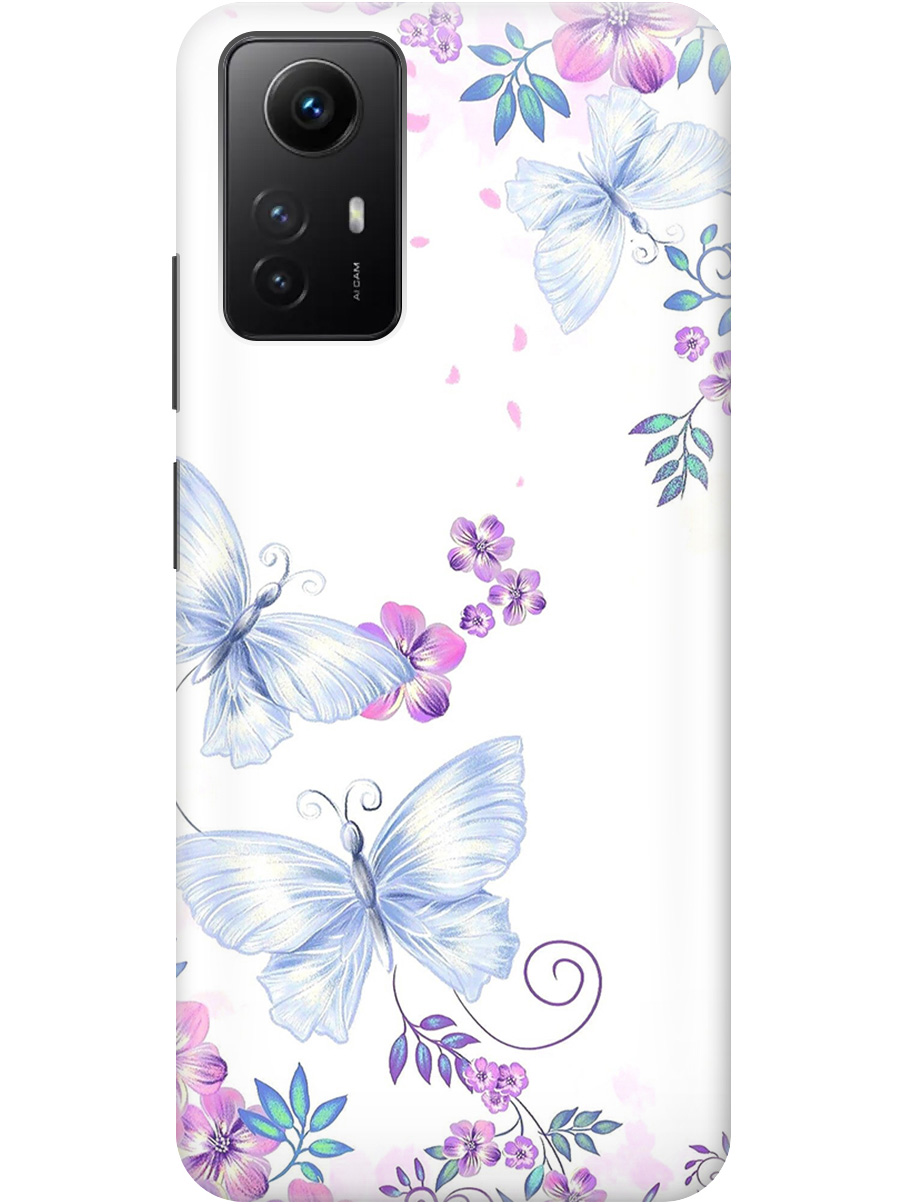 

Силиконовый чехол на Xiaomi Redmi Note 12s с рисунком "Бабочки и фиалки" прозрачный, Белый;фиолетовый, 20001468