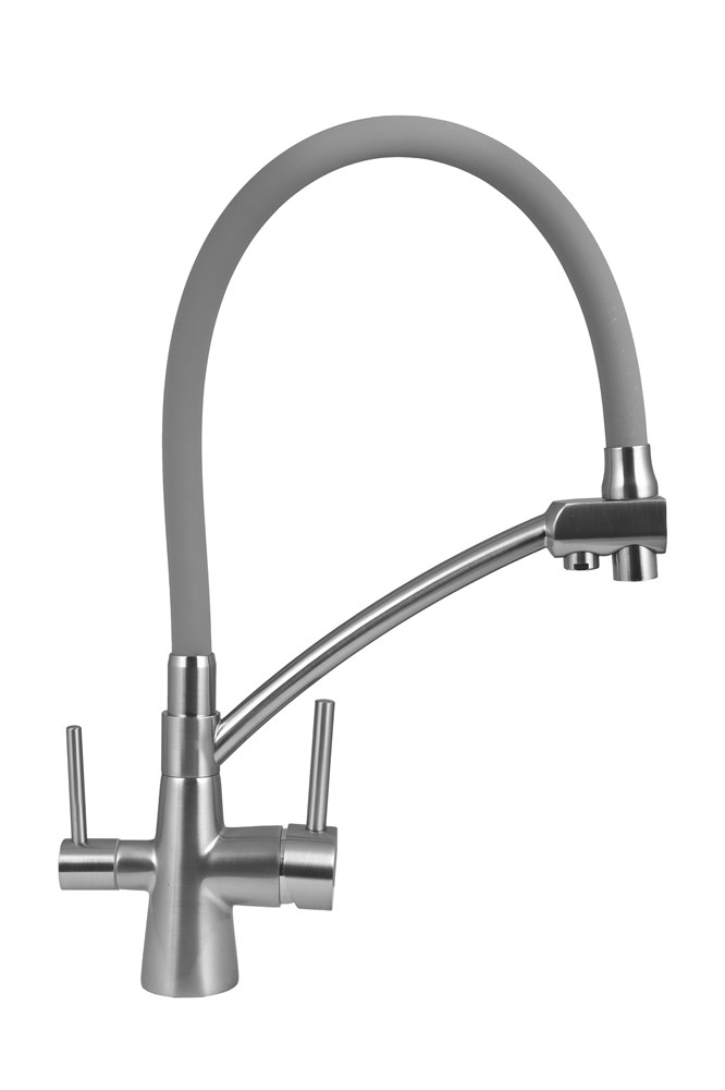 Смеситель для кухни с гибким изливом и подводкой питьевой воды Wisent 4855А-9 (сатин)