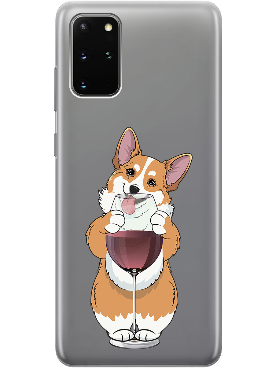 

Силиконовый чехол на Samsung Galaxy S20+ с принтом "Корги и бокал" прозрачный, Прозрачный;белый;бордовый, 722628561
