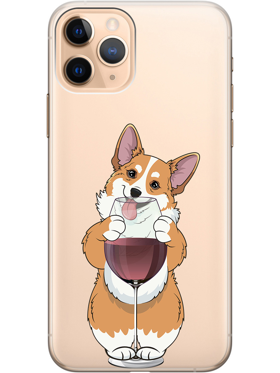 

Силиконовый чехол на Apple iPhone 11 Pro с принтом "Корги и бокал" прозрачный, Прозрачный;белый;бордовый, 721799661