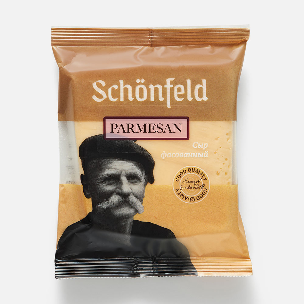 Сыр твердый Schonfeld пармезан, срок созревания 2 месяца, нарезка, 45%, 200 г