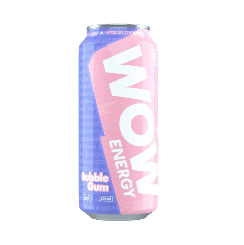 Напиток энергетический Wow Energy Bubble Gum тонизирующий, без сахара, 12x500 мл