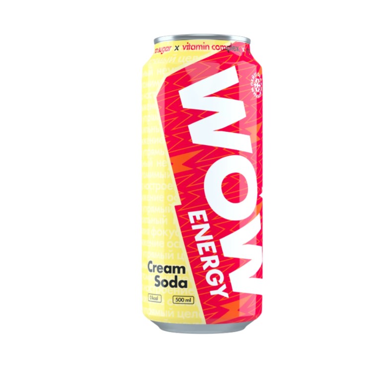 Напиток энергетический Wow Energy Cream Soda тонизирующий, без сахара, 12x500 мл