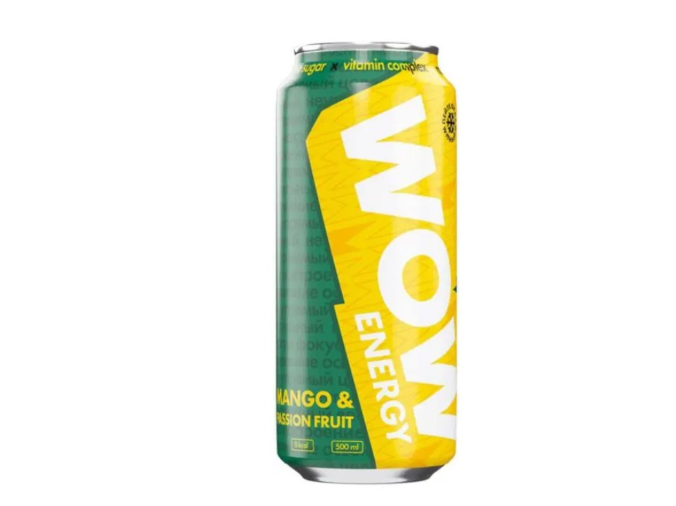 Напиток энергетический Wow Energy Mango & Passion Frut тонизирующий, без сахара, 12x500 мл