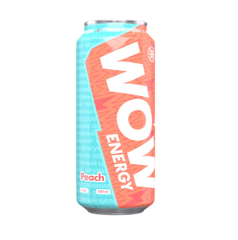 Напиток энергетический Wow Energy Peach тонизирующий, без сахара, 12x500 мл