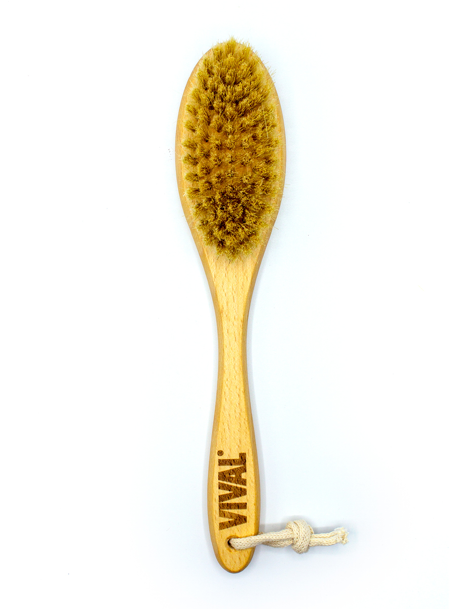 Щетка Vival для сухого массажа с натуральной щетиной кабана M с ручкой 29 см grosheff щетка для бороды с ручкой и щетиной кактуса