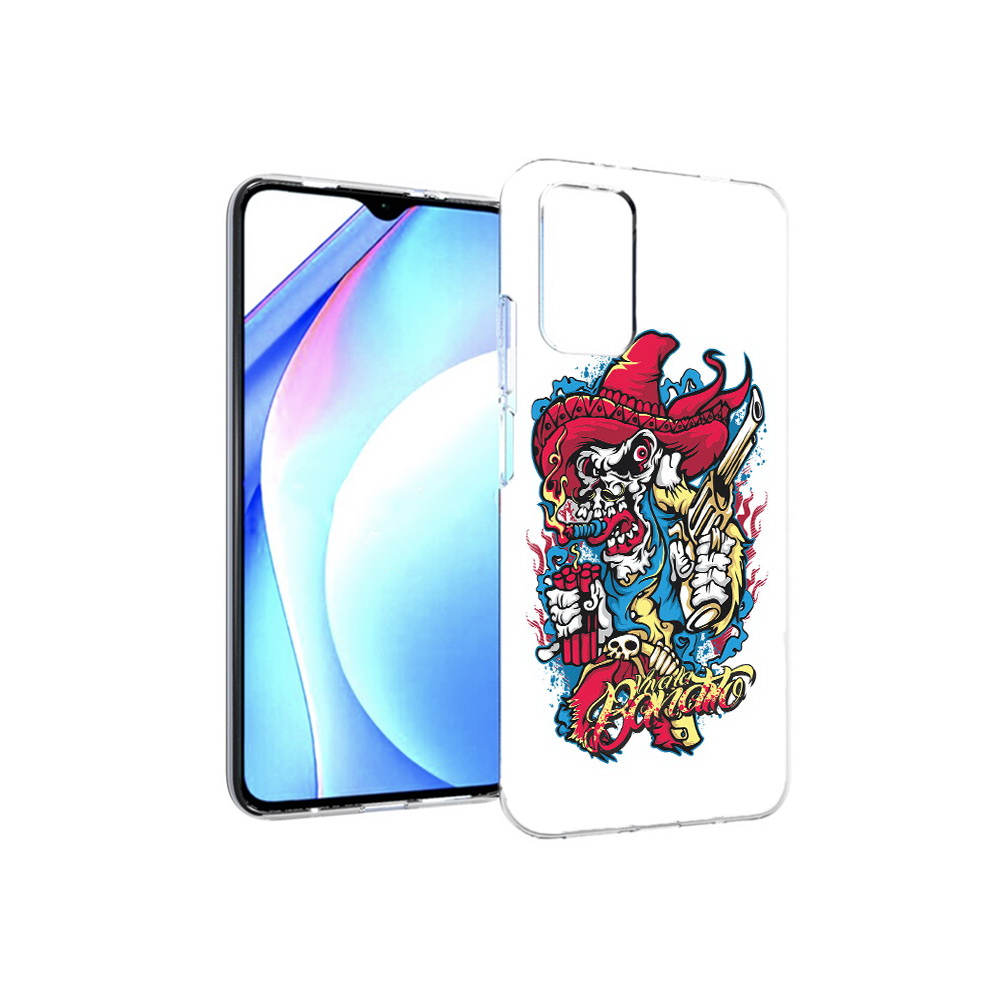 

Чехол MyPads Tocco для Xiaomi Redmi 9T нарисованный скелет с писталетом (PT226951.281.513), Прозрачный, Tocco