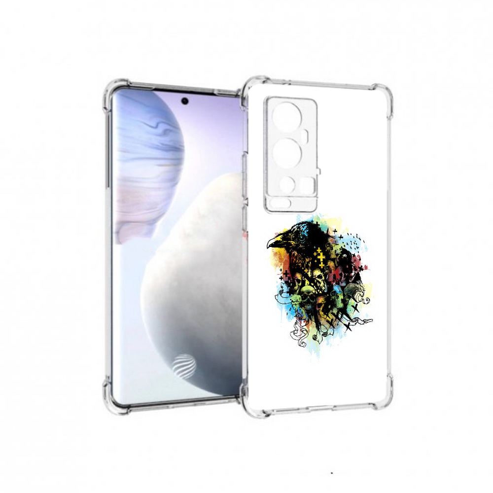 

Чехол MyPads Tocco для Vivo X60 Pro Plus ворон и черепа, Прозрачный, Tocco