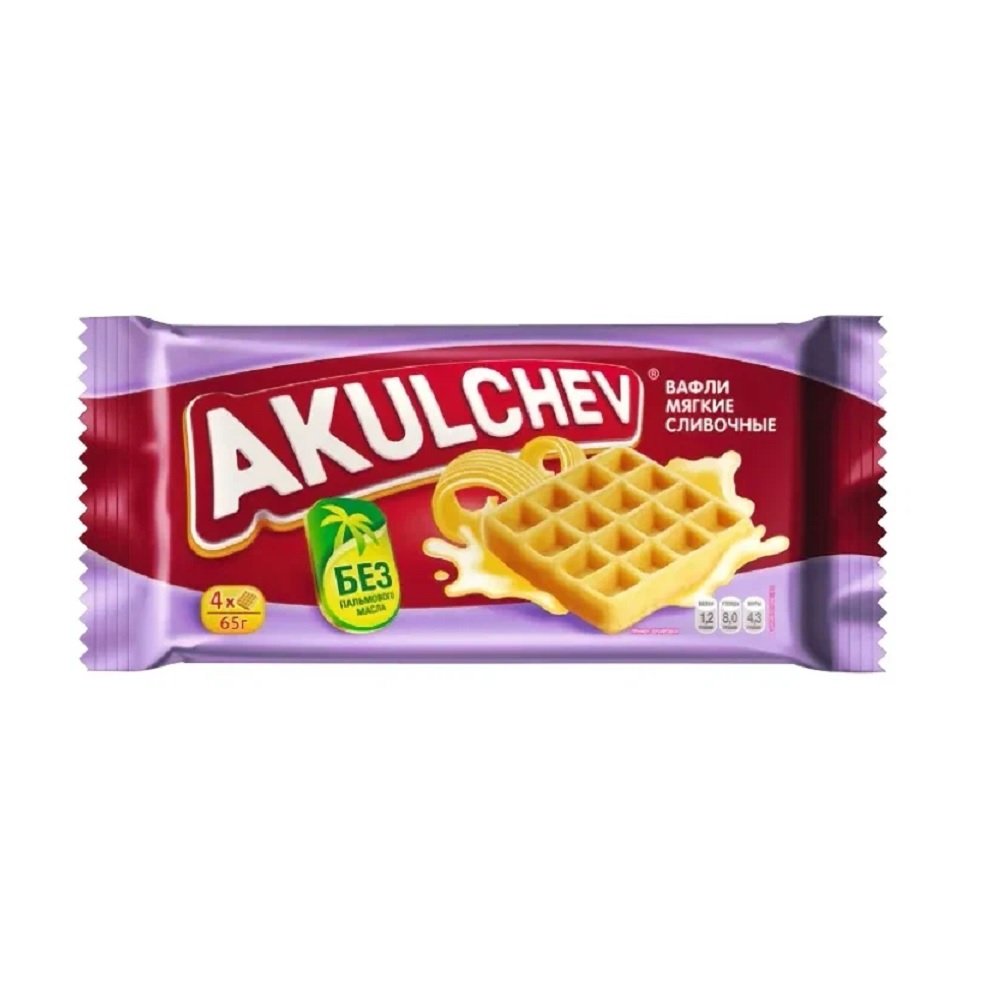 

Вафли сдобные Акульчев мягкие сливочные 65г, Акульчев