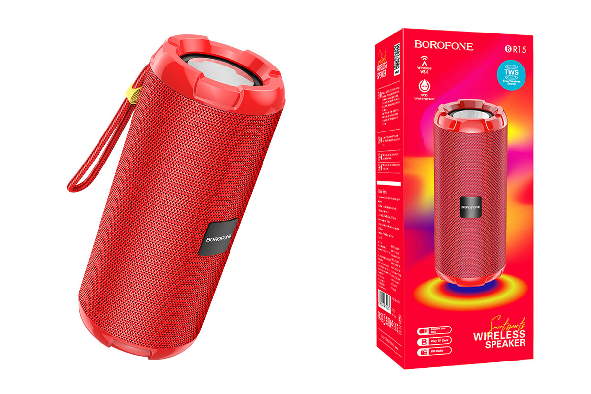 фото Колонка borofone br15 smart sports bt speaker портативная bluetooth 1200 мач красная