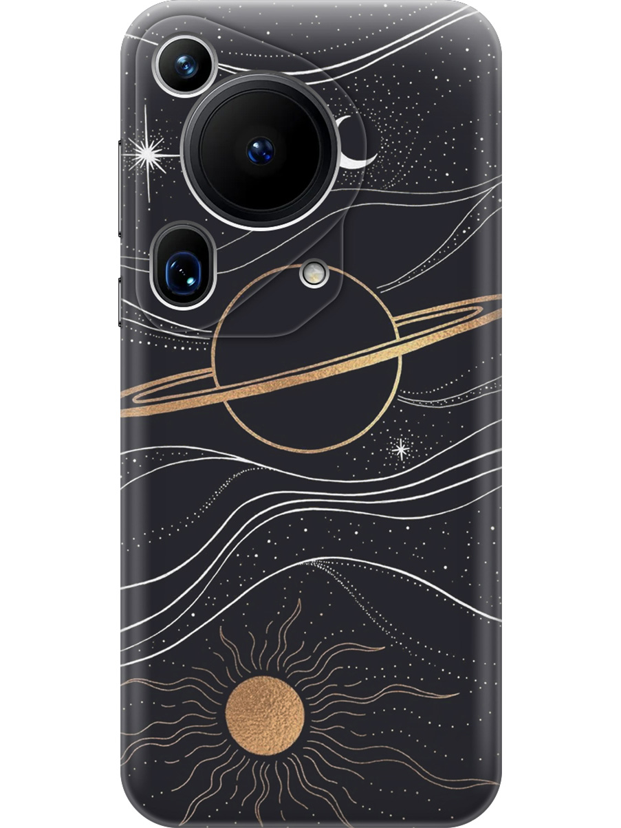 

Силиконовый чехол на Huawei Pura 70 Ultra с принтом "Сатурн и солнце" матовый черный, Черный;белый;желтый, 782625841