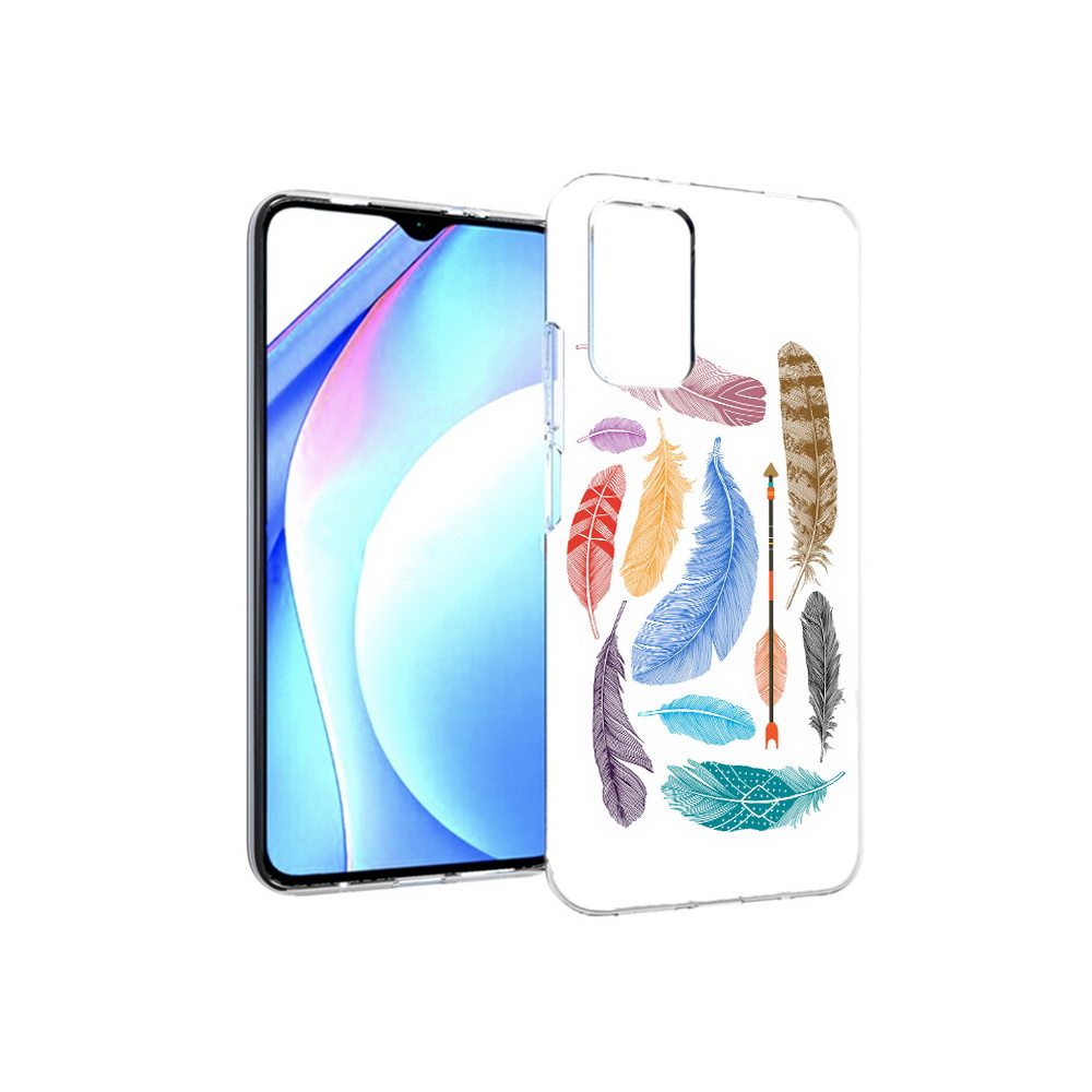 

Чехол MyPads Tocco для Xiaomi Redmi 9T разноцветные перья (PT226951.281.572), Прозрачный, Tocco