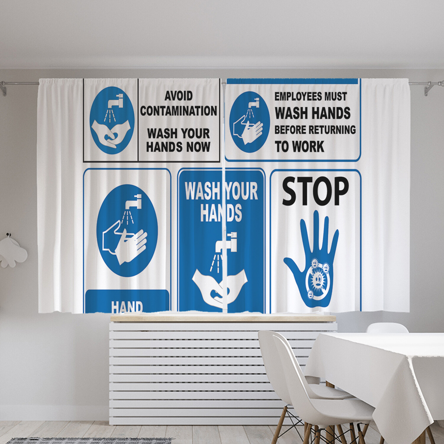 фото Классические шторы joyarty "инструкция для мытья рук", oxford delux, 2 полотна 145x180 см