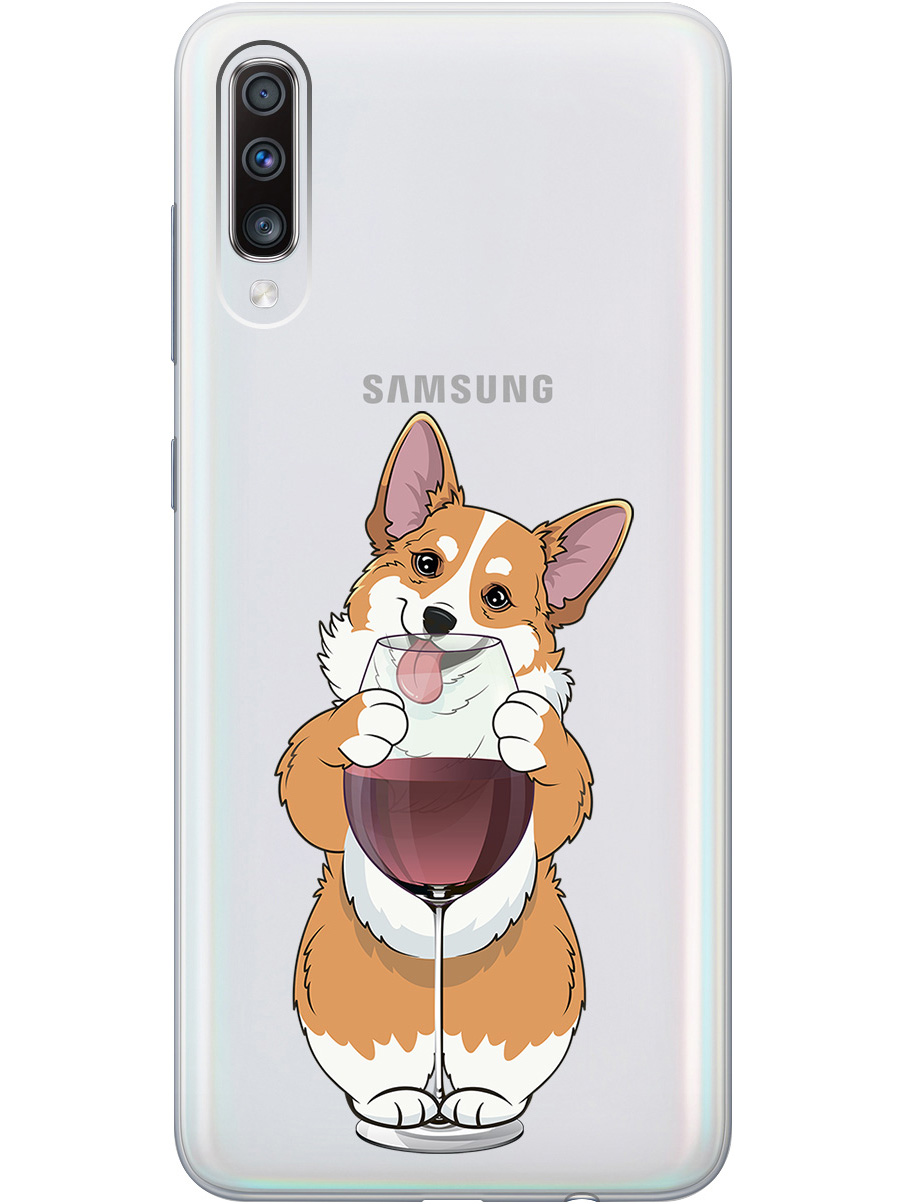 

Силиконовый чехол на Samsung Galaxy A70 / A70s с принтом "Корги и бокал" прозрачный, Прозрачный;белый;бордовый, 720804461