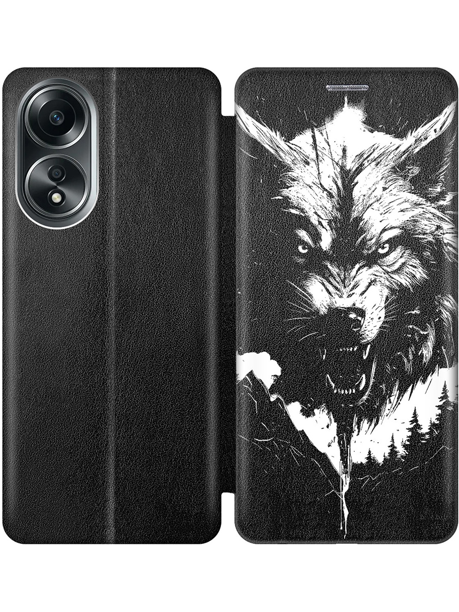 

Чехол-книжка на Oppo A58 4G с принтом "Волк и горы" черный, Черный;белый, 782630013
