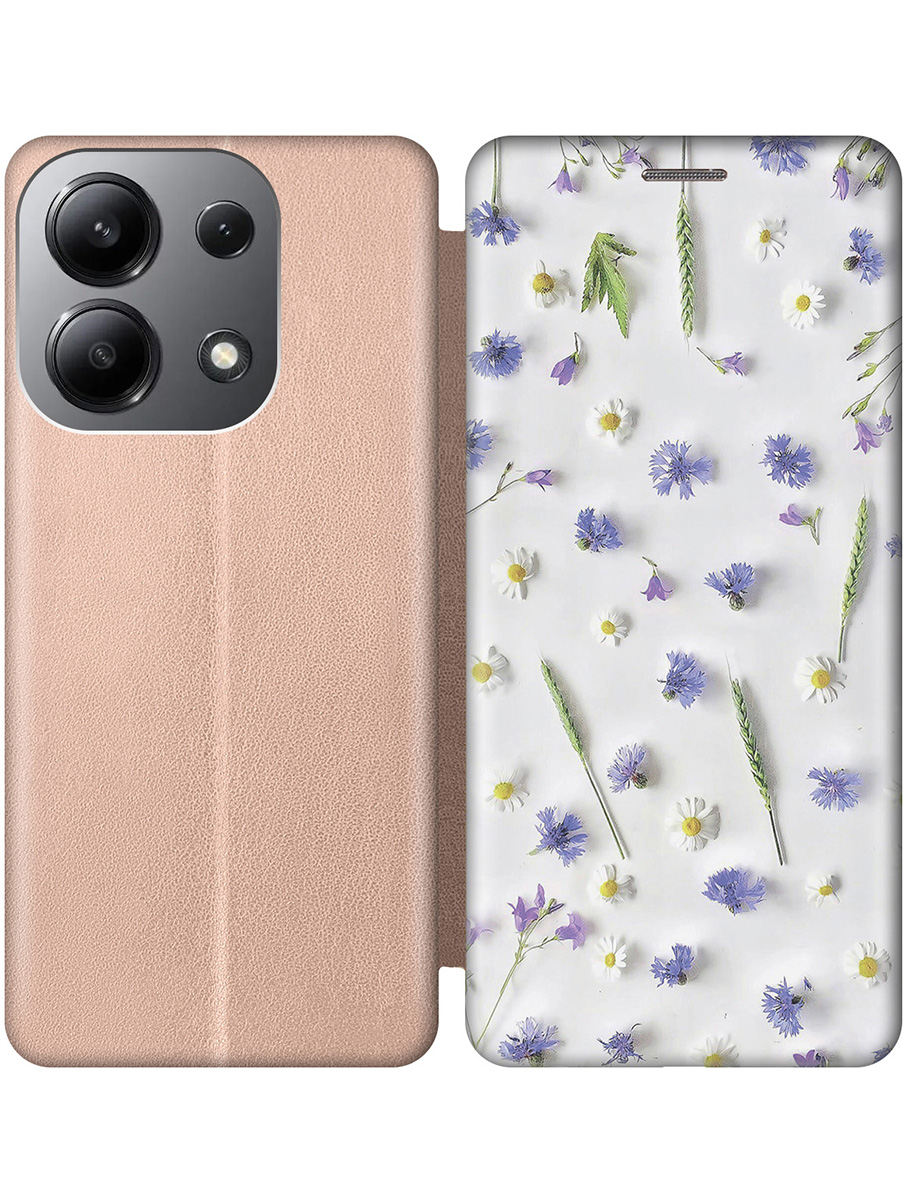 

Чехол-книжка на Xiaomi Redmi Note 13 4G с принтом "Ромашки и колоски" золотой, Золотистый;белый;зеленый;фиолетовый, 782622822