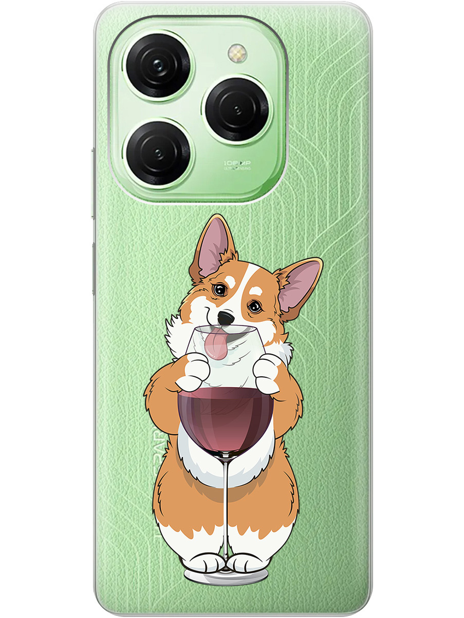 

Силиконовый чехол на Tecno Spark 20 Pro с принтом "Корги и бокал" прозрачный, Прозрачный;белый;бордовый, 779829061