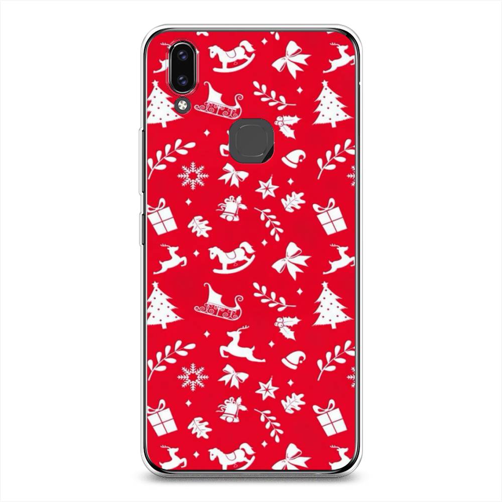 

Чехол для Vivo V9/Y85 "Красный новогодний фон", Красный;белый, 260150-5