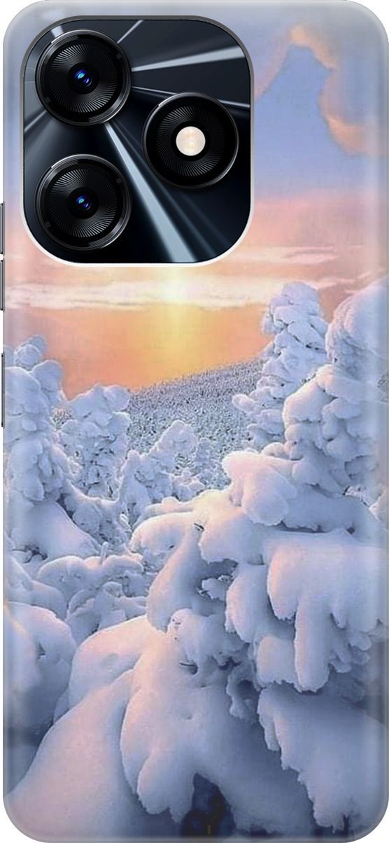 

Силиконовый чехол на Tecno Spark 10 с принтом "Заснеженный лес", Белый;голубой, 159537