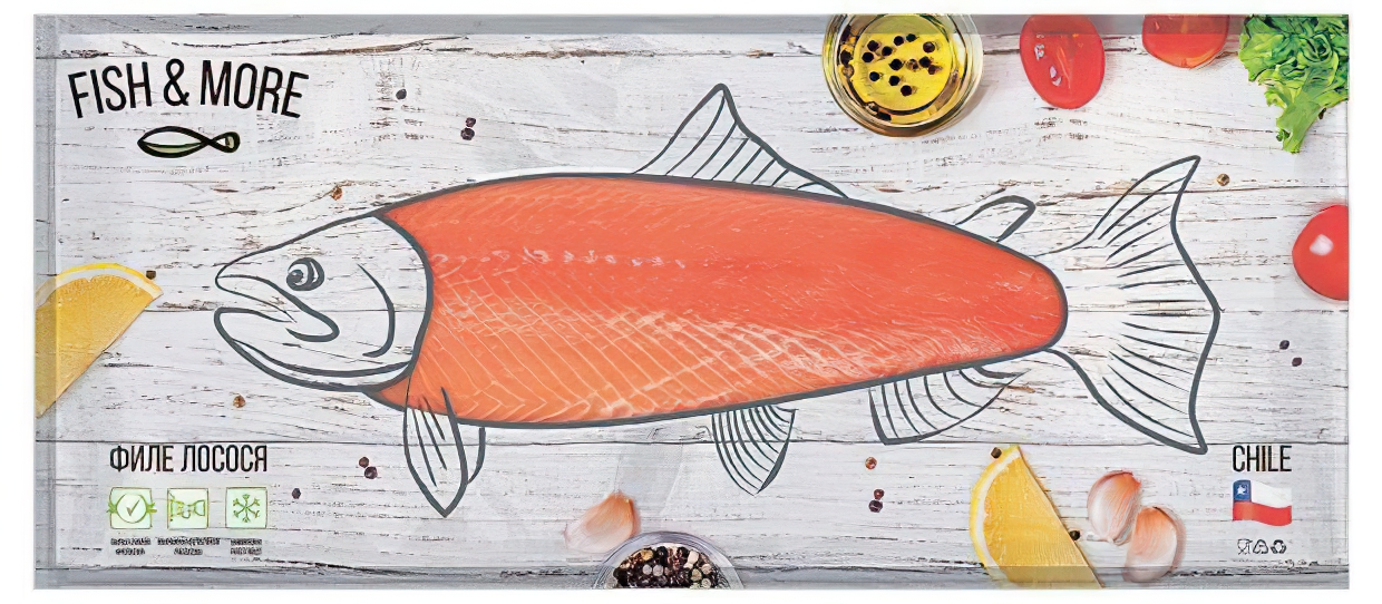 

Лосось филе Fish & More Трим D свежемороженый на коже +-1 кг