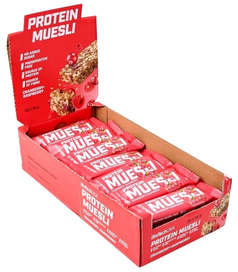 фото Протеиновый батончик biotechusa protein muesli 28*30 г клюква-малина