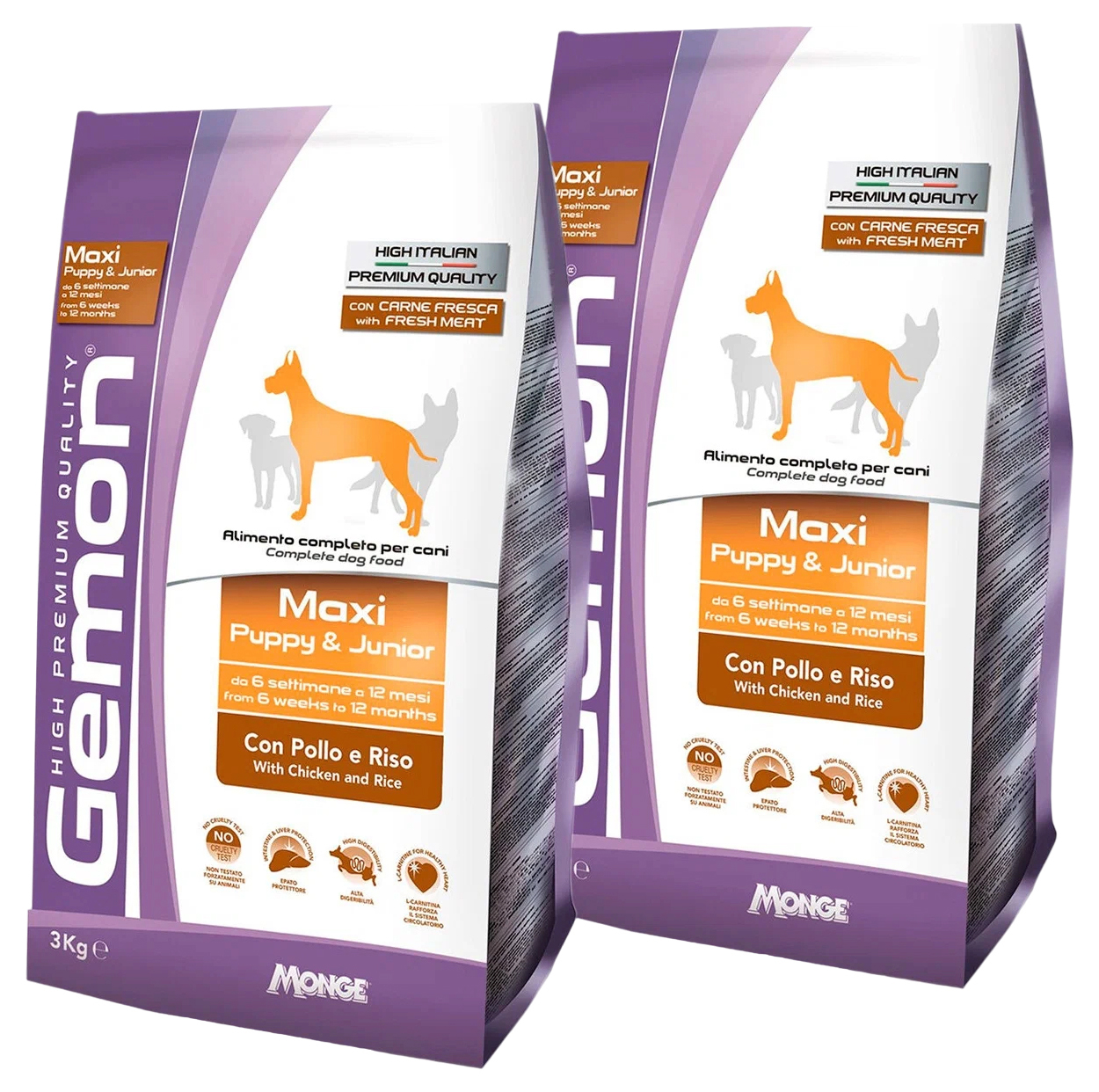 

Сухой корм для щенков крупных пород Gemon Puppy&Junior Maxi курица и рис, 2 шт по 3 кг