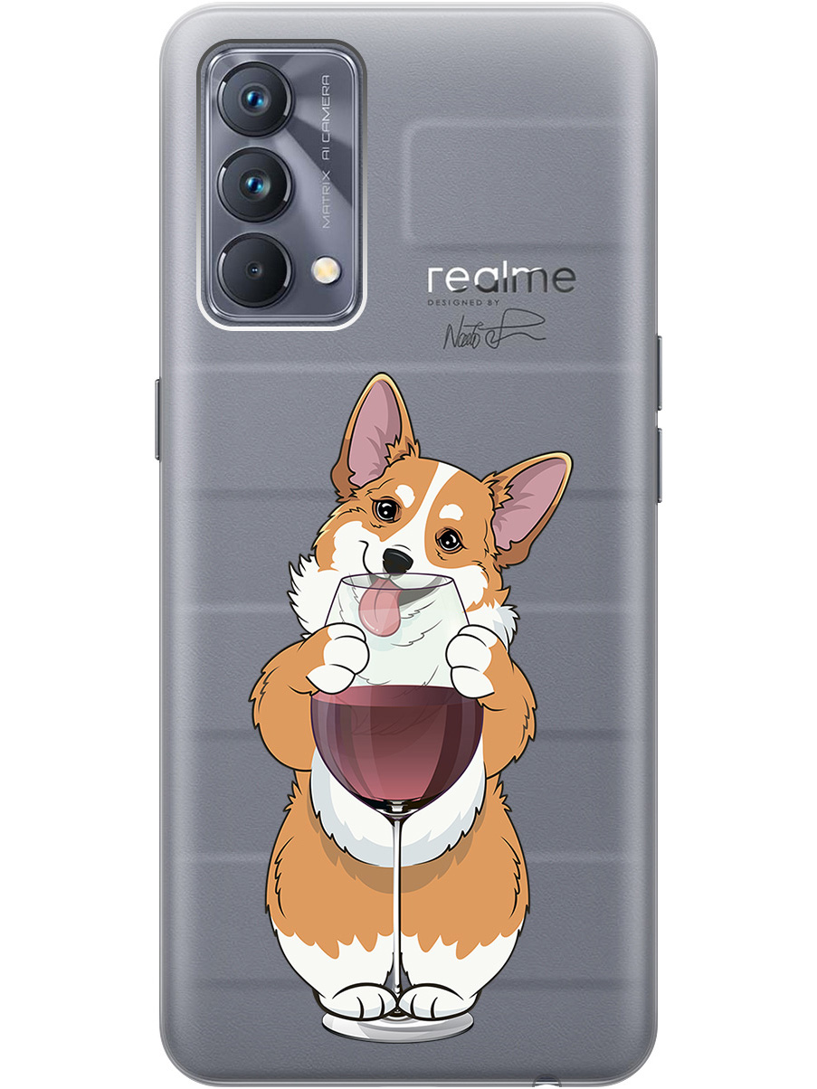 

Силиконовый чехол на Realme GT Master Edition с принтом "Корги и бокал" прозрачный, Прозрачный;белый;бордовый, 740190261