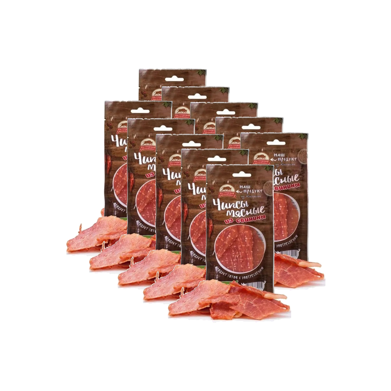 Чипсы мясные из свинины Костромской мясокомбинат, вяленое мясо набор 10 пачек по 40 гр.