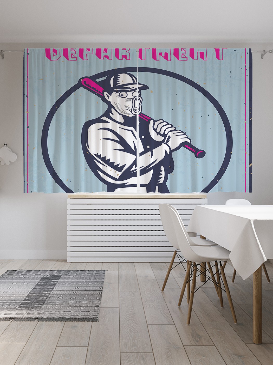 фото Классические шторы joyarty "атлетический ретро плакат", oxford delux, 2 полотна 145x180 см