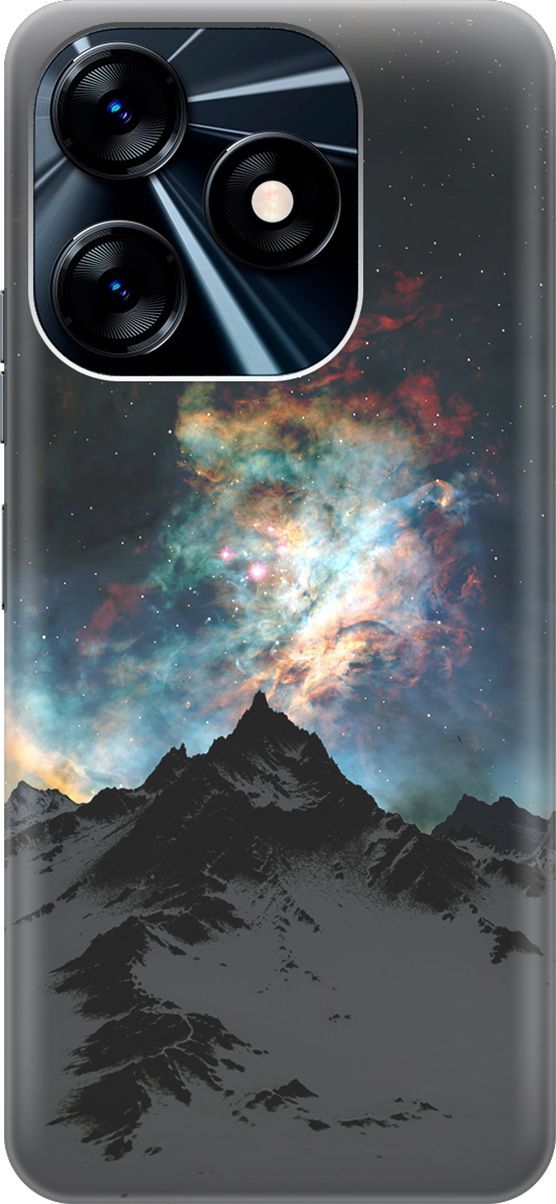 

Силиконовый чехол на Tecno Spark 10 с принтом "Горы и звезды", Синий;черный, 159537