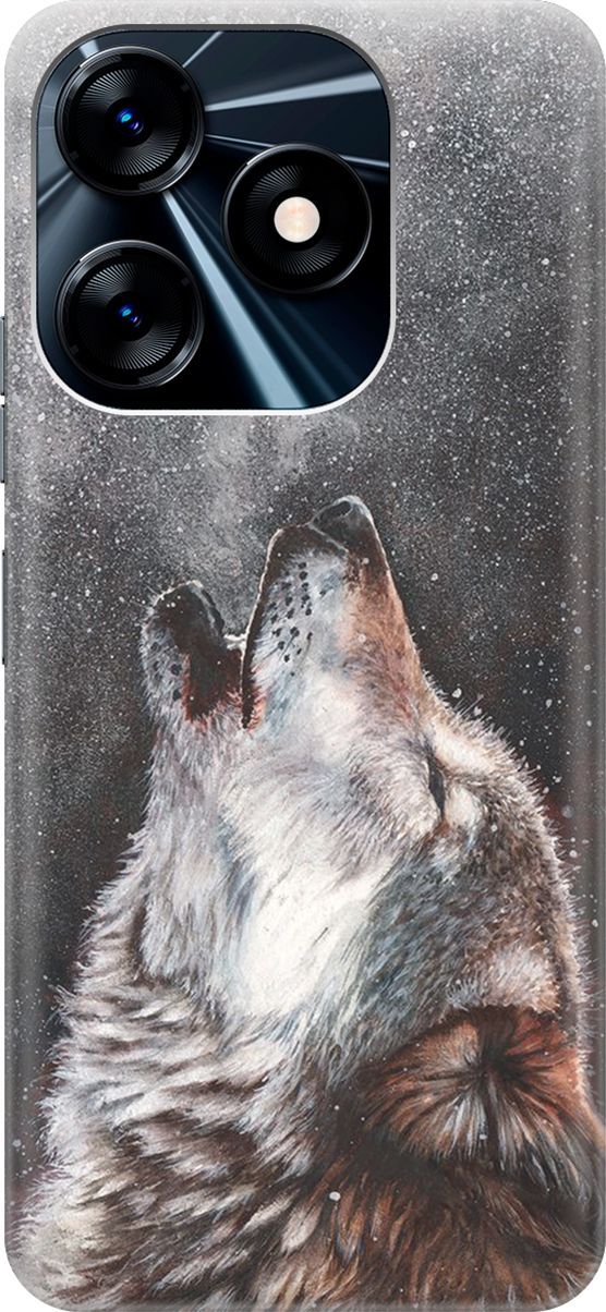 

Силиконовый чехол на Tecno Spark 10 с принтом "Морозный волк", Белый;серый, 159539