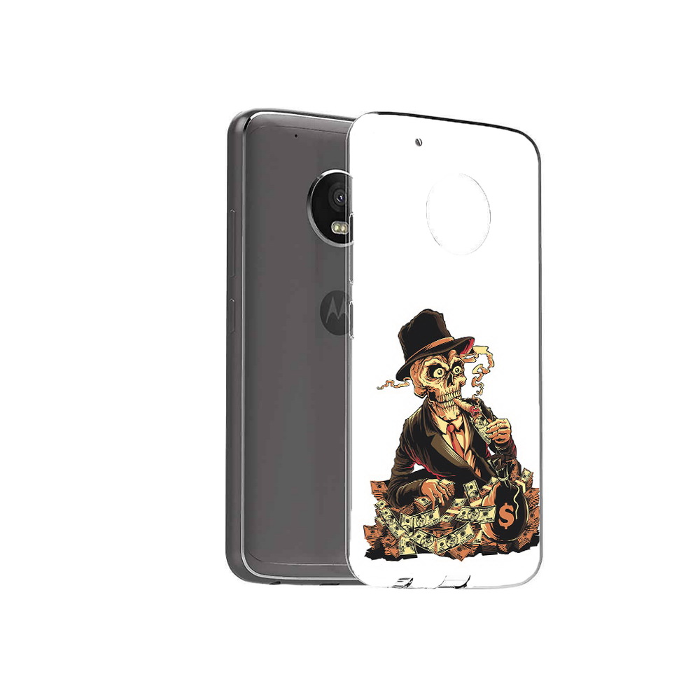 

Чехол MyPads Tocco для Motorola Moto G5 Plus нарисованный череп с сигаретой, Прозрачный, Tocco