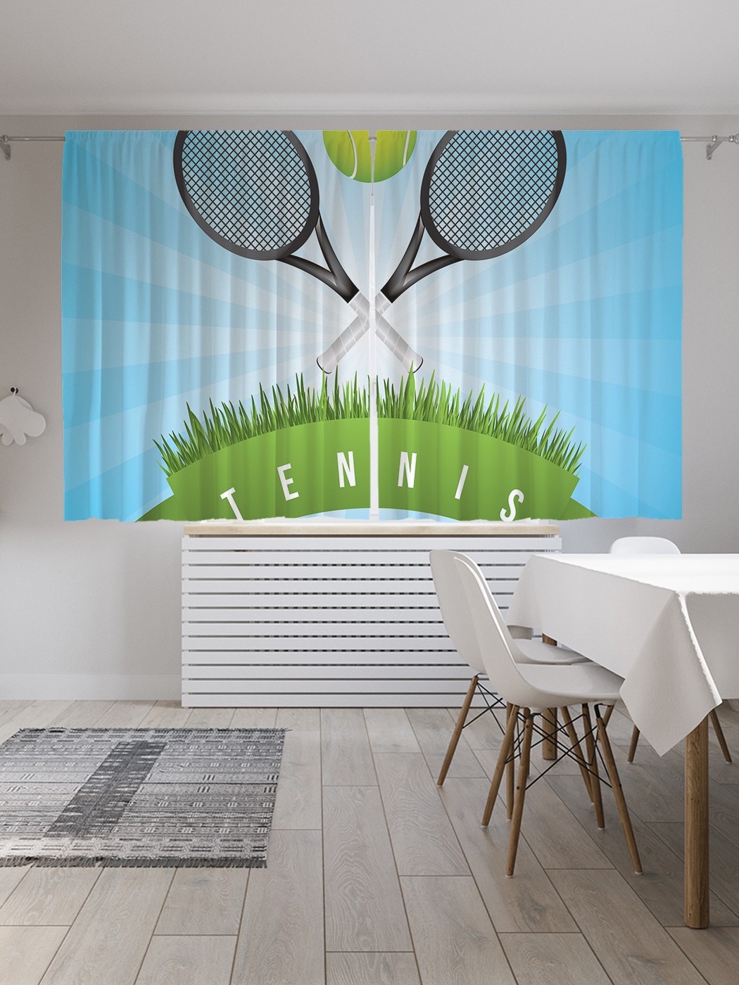 фото Классические шторы joyarty "теннис в лучах", серия oxford delux, 2 полотна 145x180 см