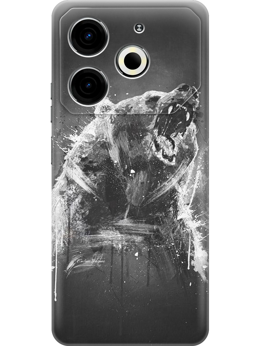 

Силиконовый чехол на Tecno Pova 6 Neo с принтом "Разъяренный медведь", Прозрачный;коричневый;серый;черный, 782634813