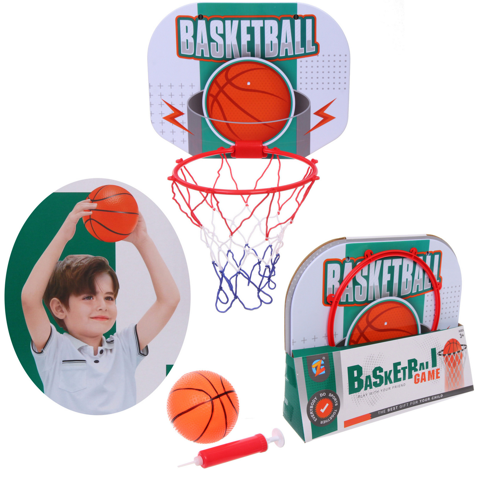 Набор для баскетбола Sportage Баскетбол 250-0343 кольцо 40х30 см, сетка, мяч 12 см, насос